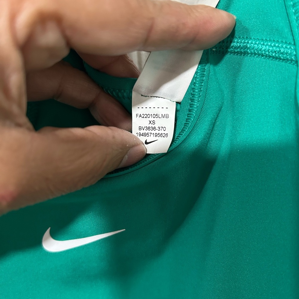 Nike Women's Emerald Green Racerback Sports Bra with White Swoosh - Picture 3 of 3